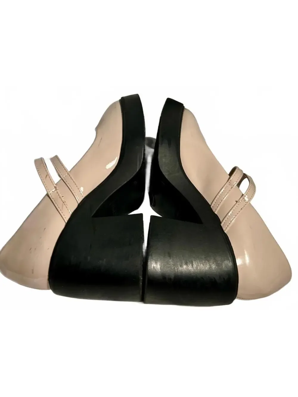 TOP MODA Womens 6.5 Nude Patent Mary Jane Platform Heels Double Strap Chunky Y2K
